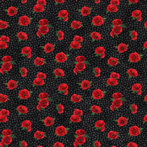 Fabric, Stonehenge Oh Canada, 11, Small Poppy Toss Black Multi 25237-99