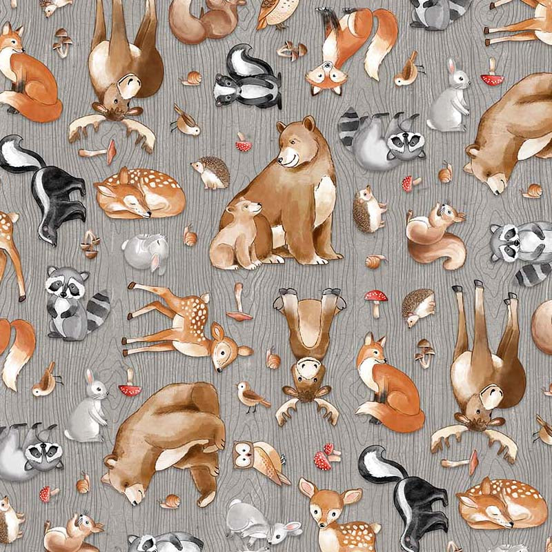 Fabric, Woodland Adventures Tossed Animals Mid Gray Multi 25264-94