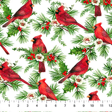 Fabric, Cardinal Christmas, Cardinals White Multi 25481-10