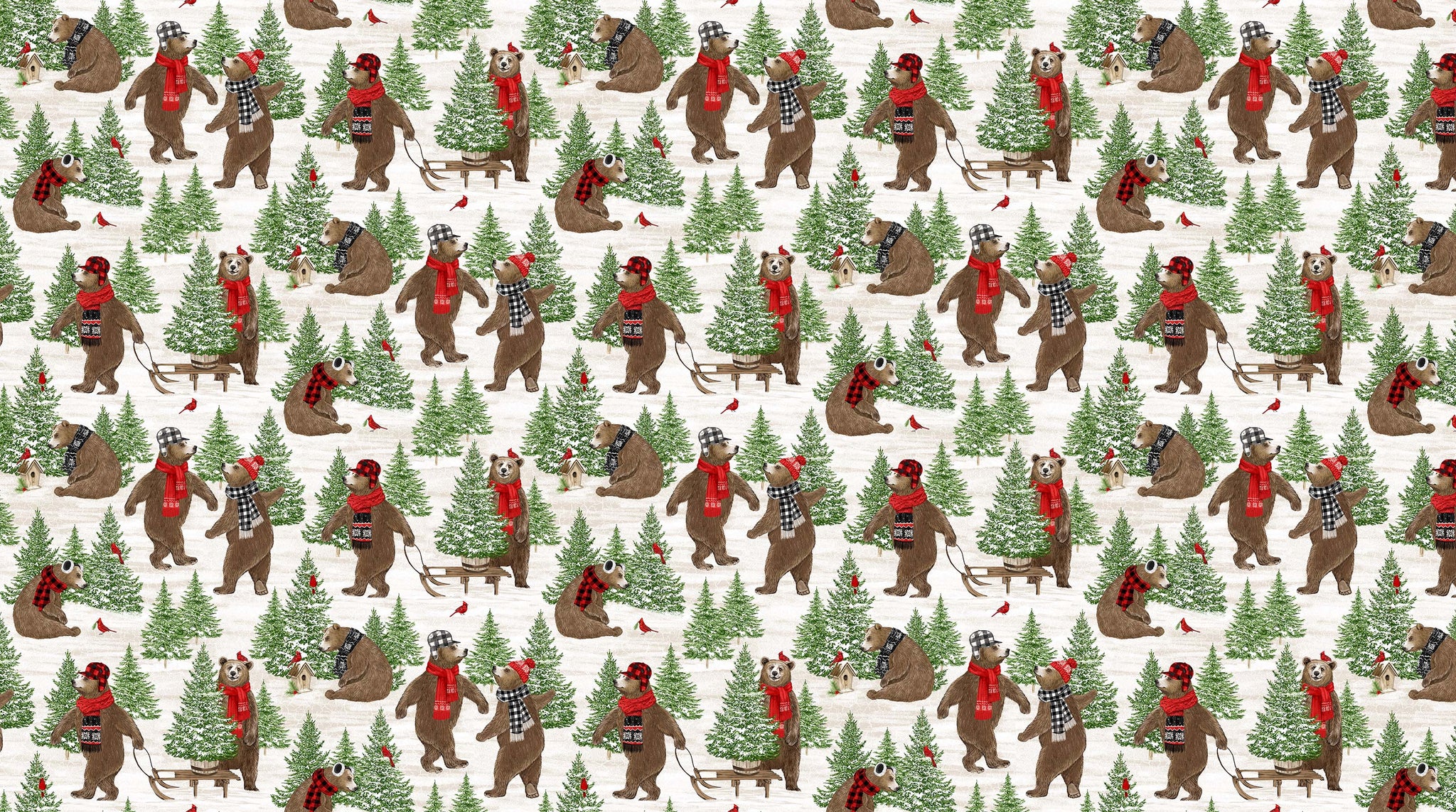 Fabric, Beary Merry Christmas, Forest Bears White Multi 27057-10