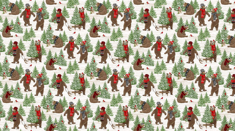 Fabric, Beary Merry Christmas, Forest Bears White Multi 27057-10