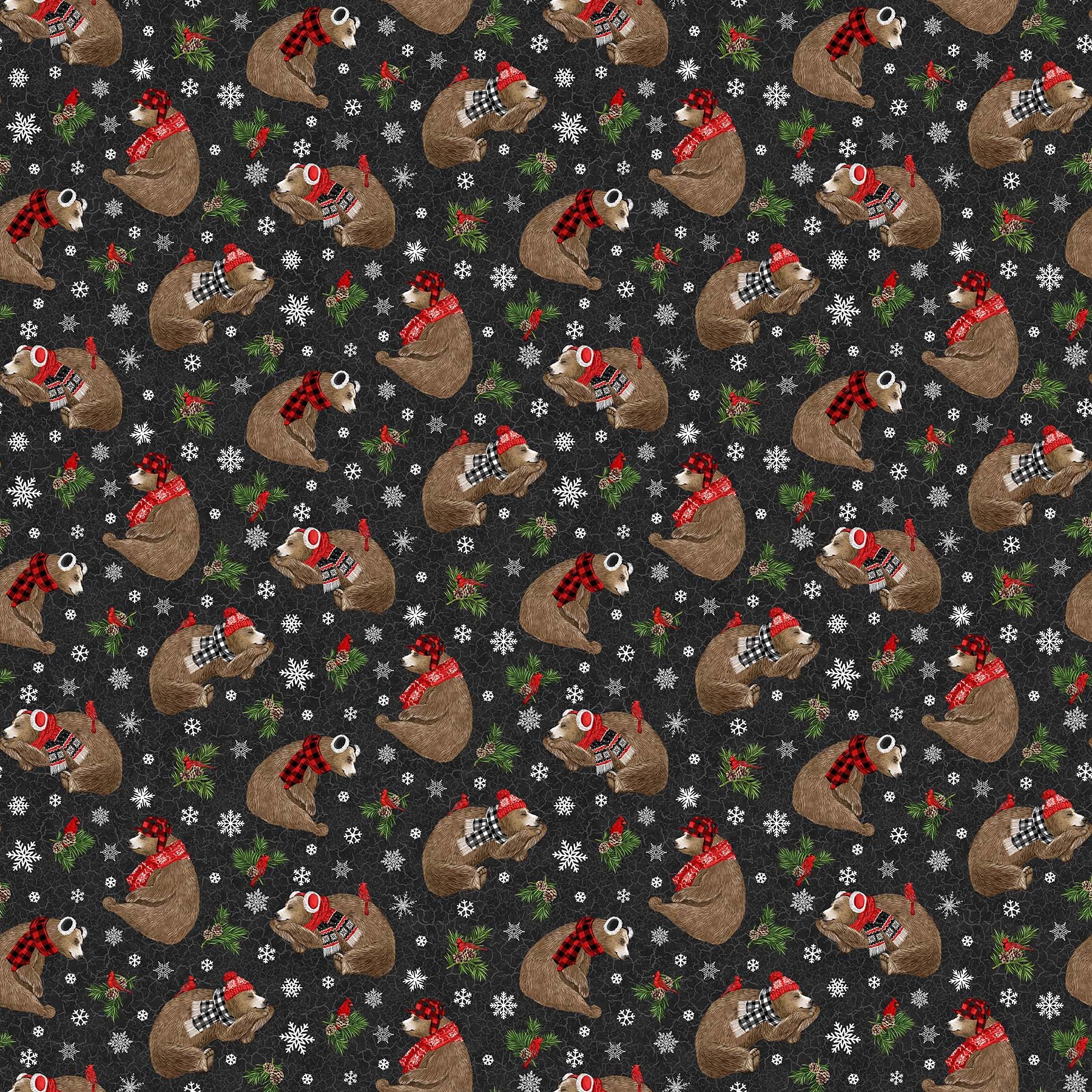 Fabric, Beary Merry Christmas, Tossed Bears, Black Multi #27058-99