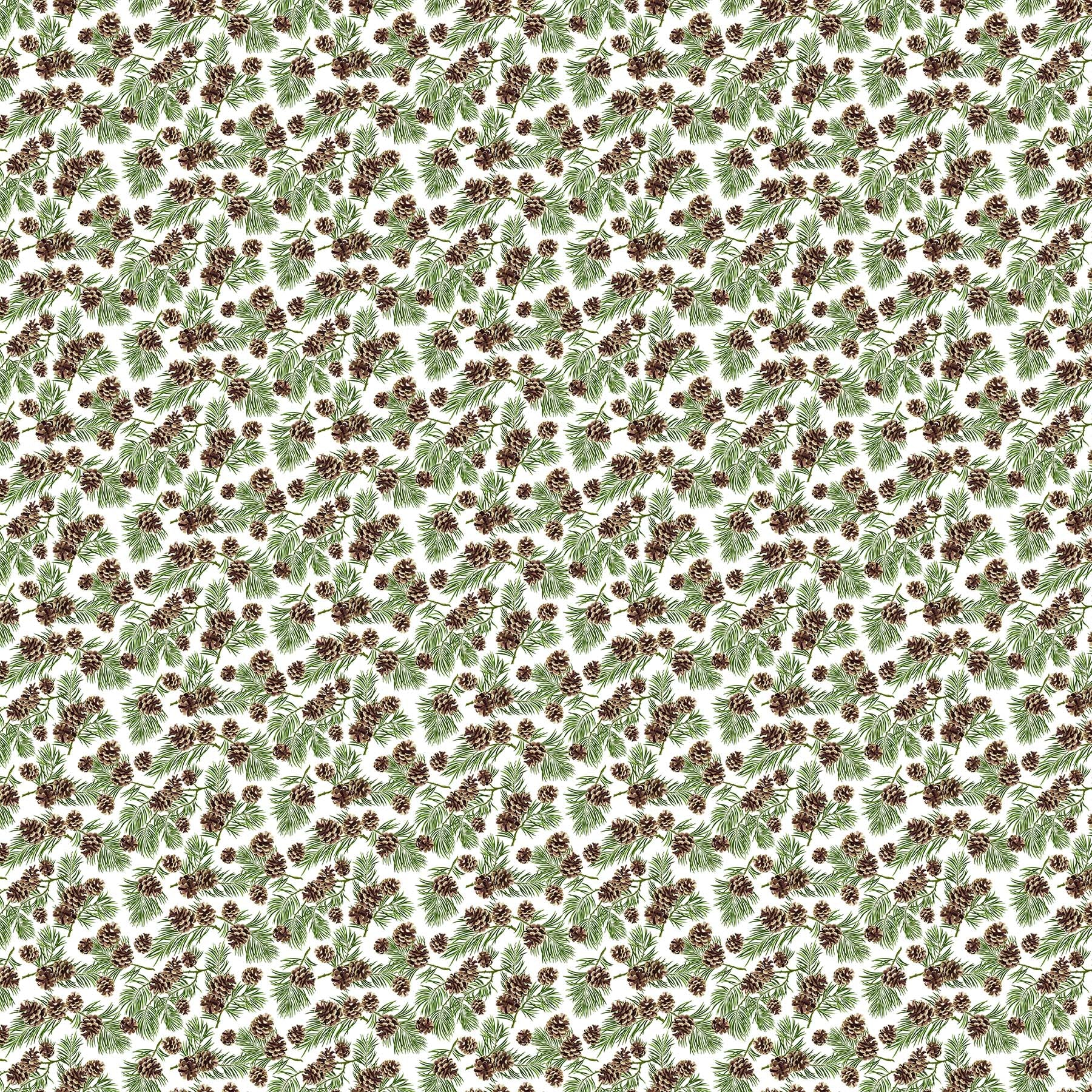 Fabric, Beary Merry Christmas, Pine Cones, White Multi #27062-10