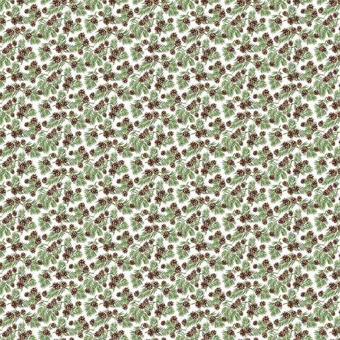 Fabric, Beary Merry Christmas, Pine Cones, White Multi #27062-10