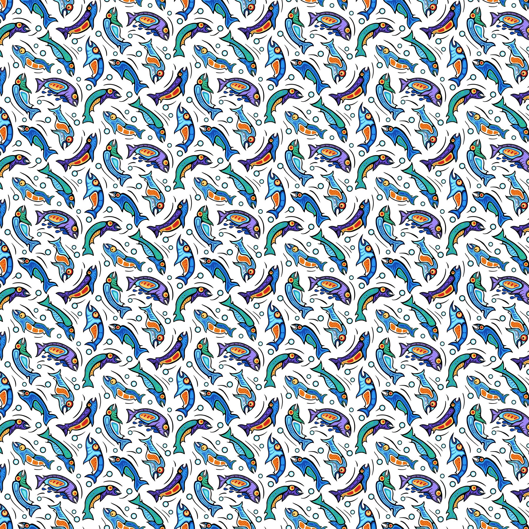 Fabric, Sacred Earth White Multi Fish 27110-10