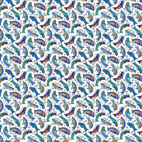 Fabric, Sacred Earth White Multi Fish 27110-10