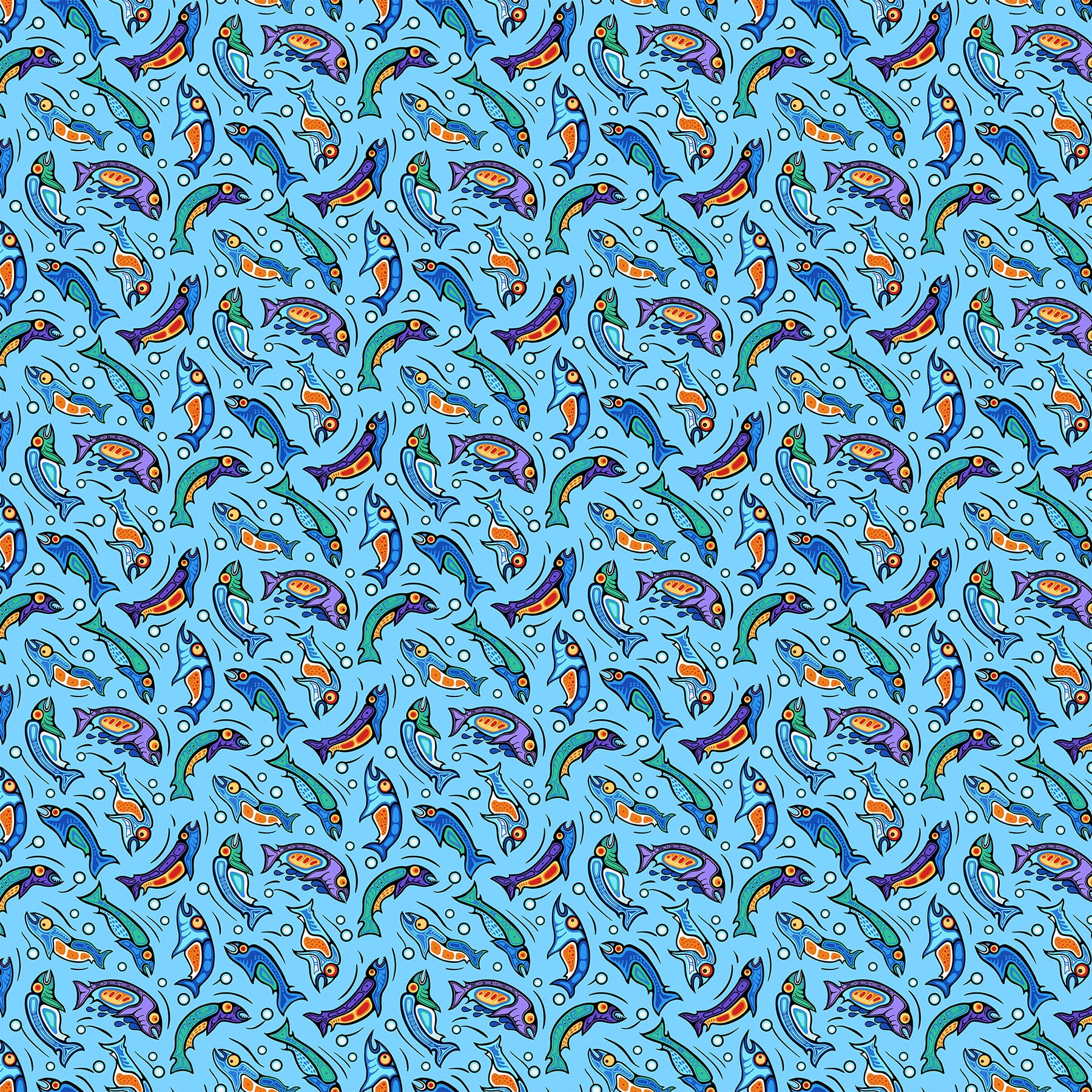 Fabric, Sacred Earth Light Blue Multi White Fish, 27110-42