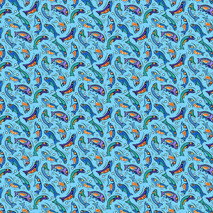 Fabric, Sacred Earth Light Blue Multi White Fish, 27110-42