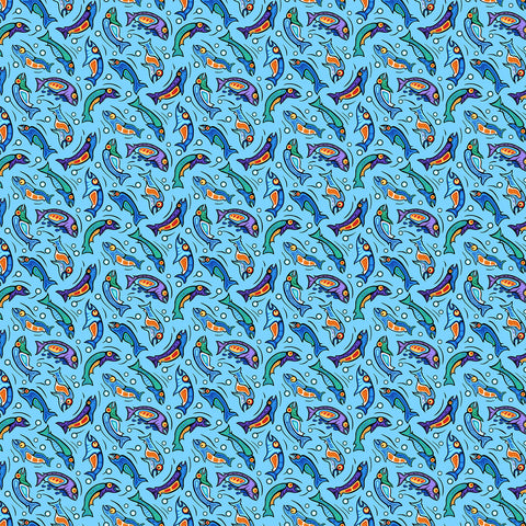 Fabric, Sacred Earth Light Blue Multi White Fish, 27110-42