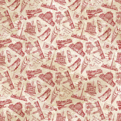 Fabric, Oh Canada 12, Beige/Red 27176-12