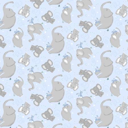 Fabric, Safari Lullaby, Blue Elephant Toss 36264-491