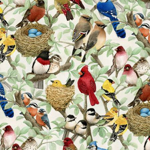Fabric, Beautiful Birds Cream 432E-CRM