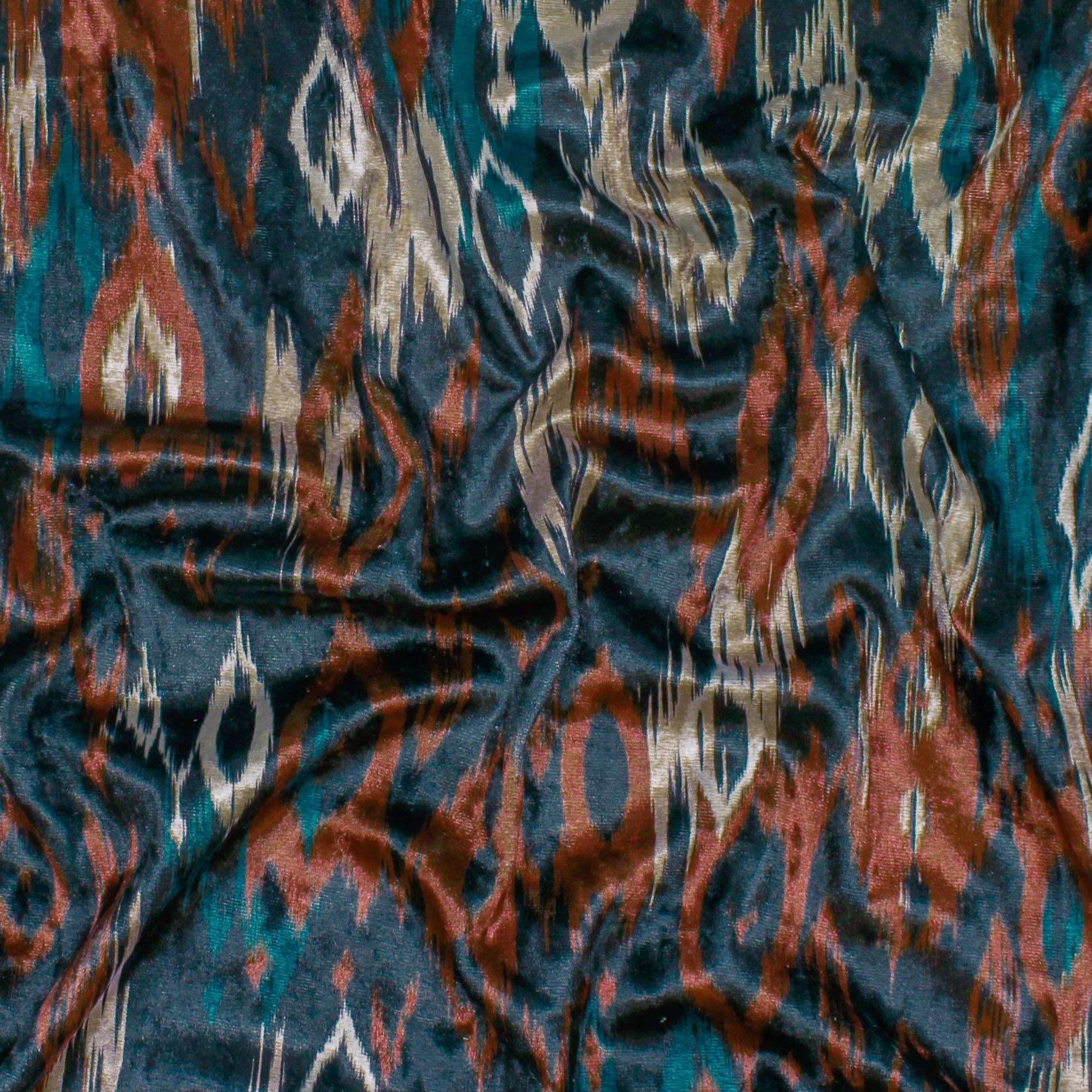 Fabric,  Digital Velvet Print-Rust/ Teal 43667-01