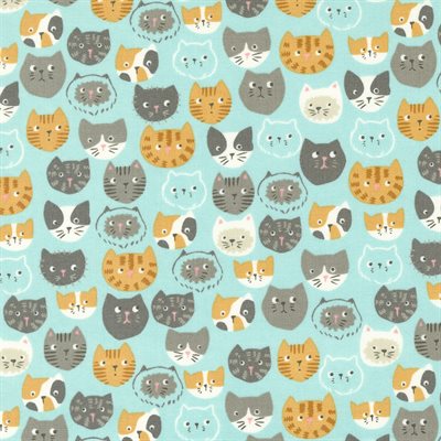 Fabric, Here Kitty Kitty by Stacy Iest Turquoise Heads 520830-18