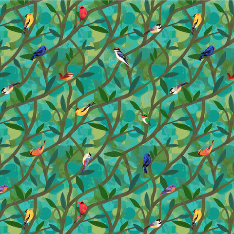 Fabric,Teal North American Birds, 539350-2