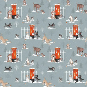Fabric, Winter Moon,Dog and Post Box Greay 80970 Col. 6