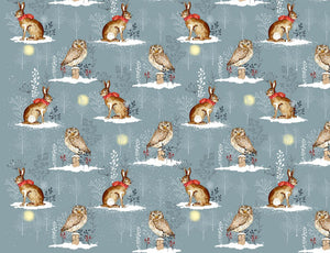 Fabric, Winter Moon,  Owl and Hare Grey 80970 Col 1
