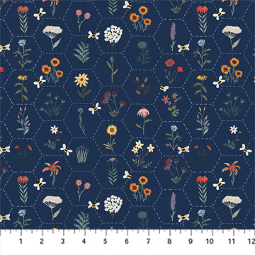 Fabric, Eden Boccaccini Meadows Navy Floral Hexie 90730-49