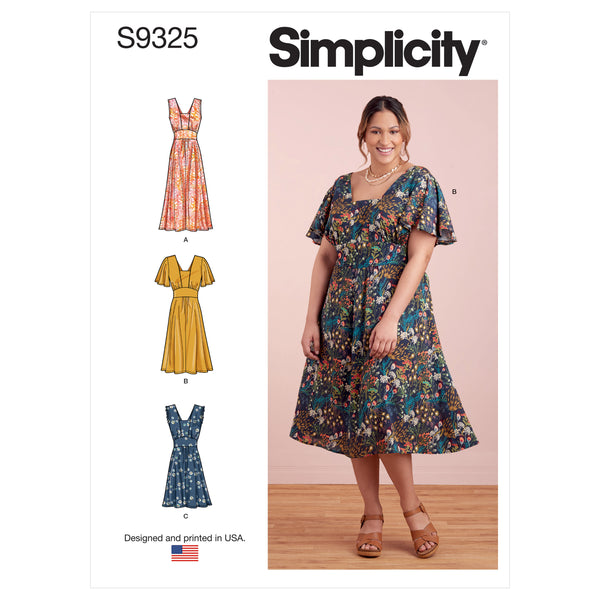 Pattern, SIMPLICITY 9325 Misses and Women's Dress with Length and Sleeve Variations