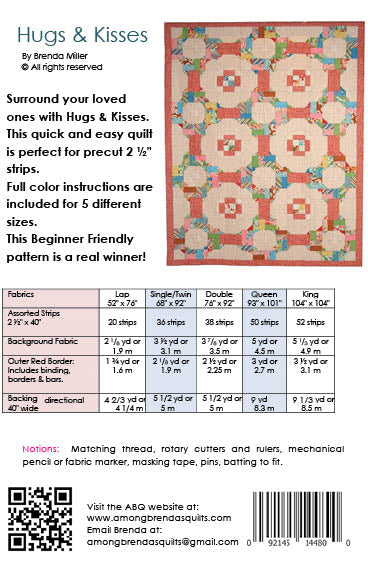 Pattern, Hugs & Kisses, multi-sized ABQ-143