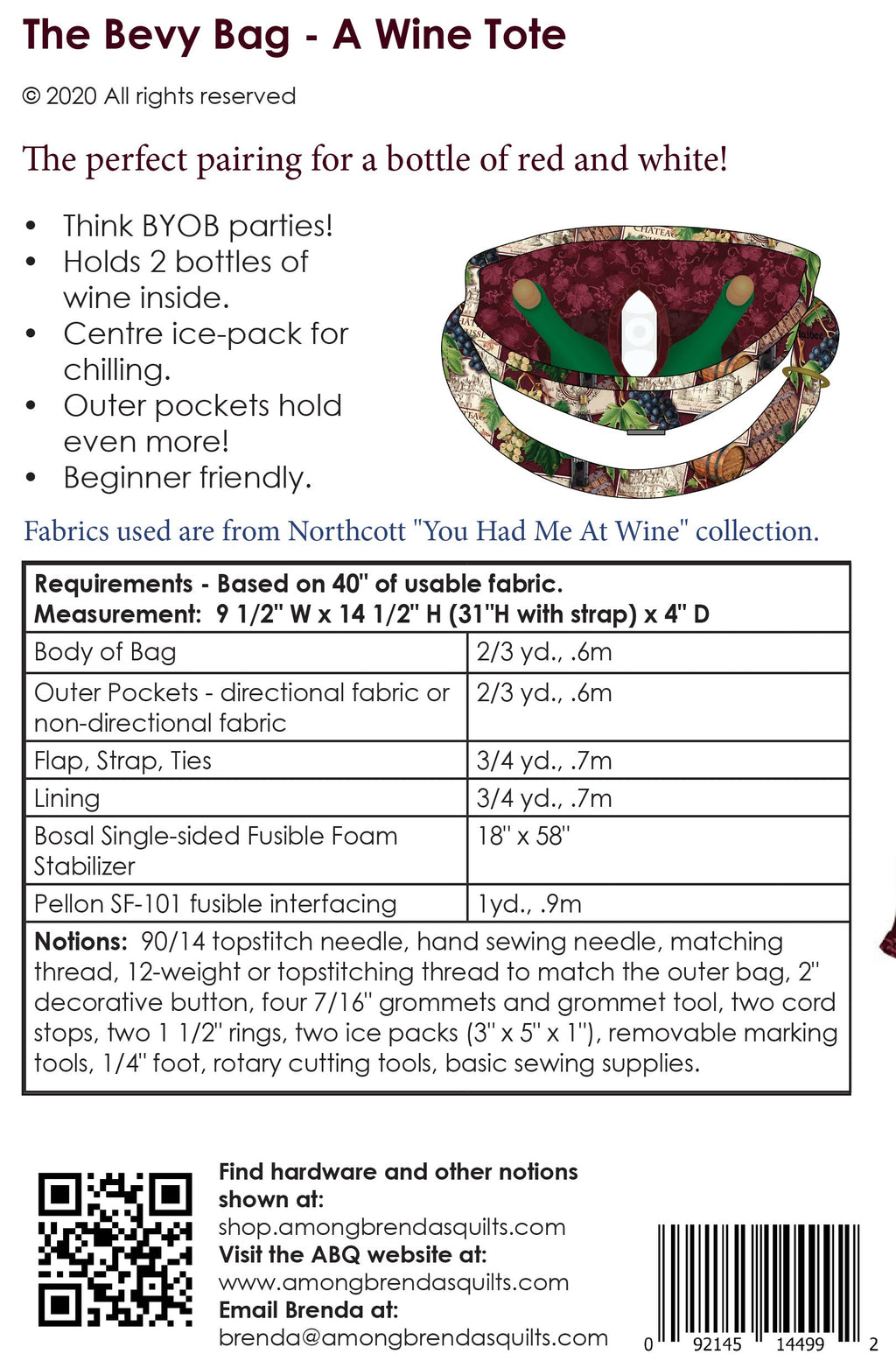 Pattern, The New Bevy Bag, Beverage Tote ABQ-145