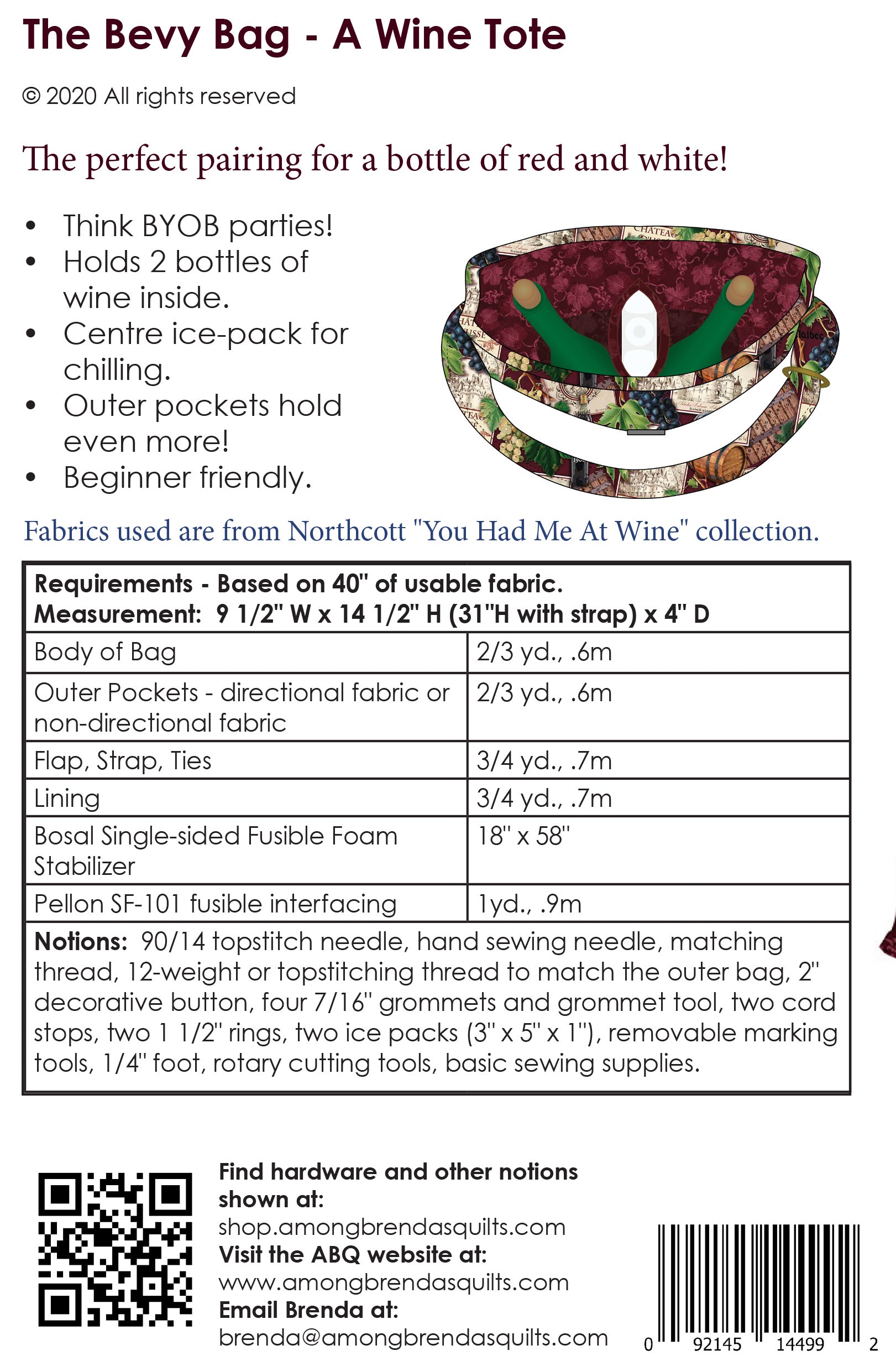 Pattern, The New Bevy Bag, Beverage Tote ABQ-145