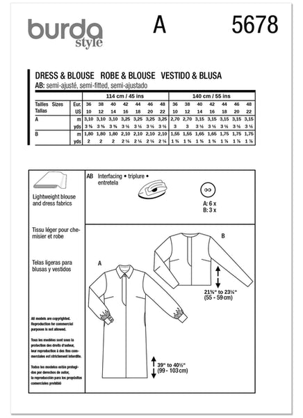 Pattern, Burda, 5678, Misses' Dress & Blouse