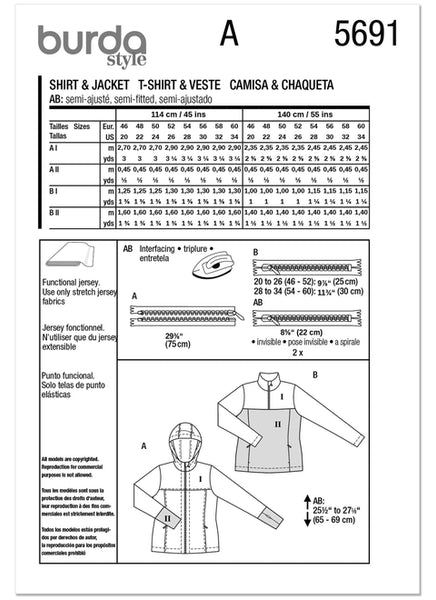 Pattern, Burda, 5691 Misses' Sports Shirts