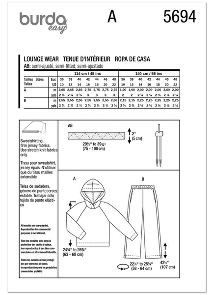 Pattern, Burda, 5694 Misses' Sweater and Sweatpants