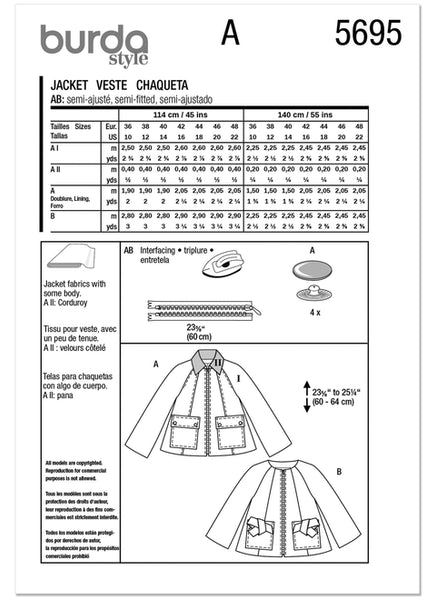 Pattern, Burda, 5695 Misses' Jackets