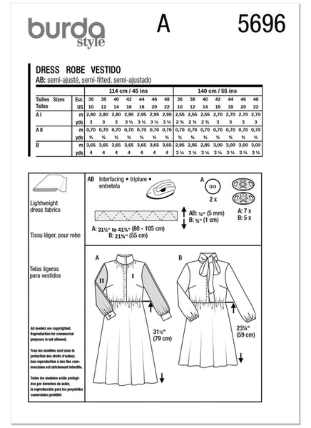 Pattern, Burda, 5696 Misses' Dresses