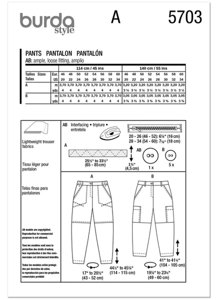 Pattern, Burda, 5703 Misses' Trousers