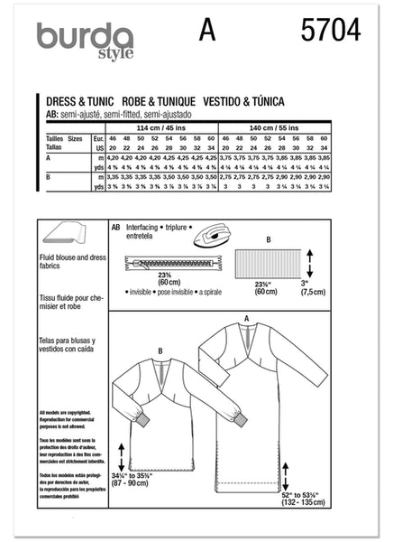 Pattern, Burda, 5704 Misses' Dress and Tunic