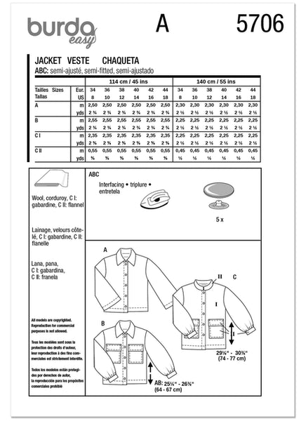 Pattern, Burda, 5706 Misses' Jackets