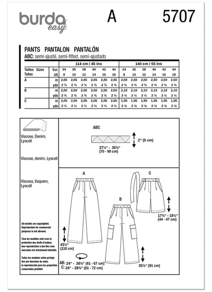 Pattern, Burda, 5707 Misses' Trousers