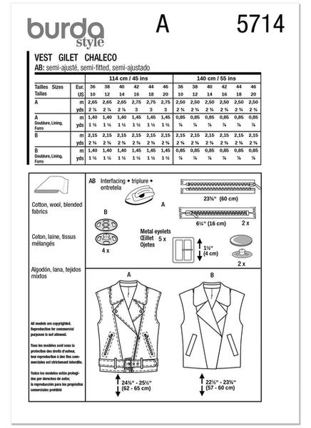 Pattern, Burda, 5714 Misses' Vests