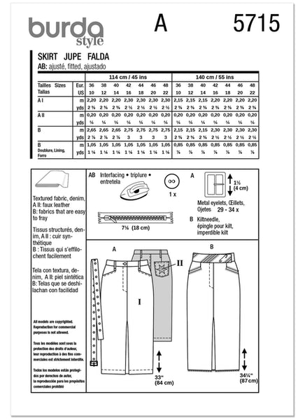 Pattern, Burda, 5715 Misses' Skirts