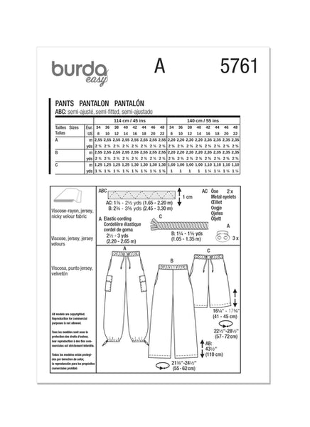 Burda, 5761, Misses' Cargo Trouser Pants