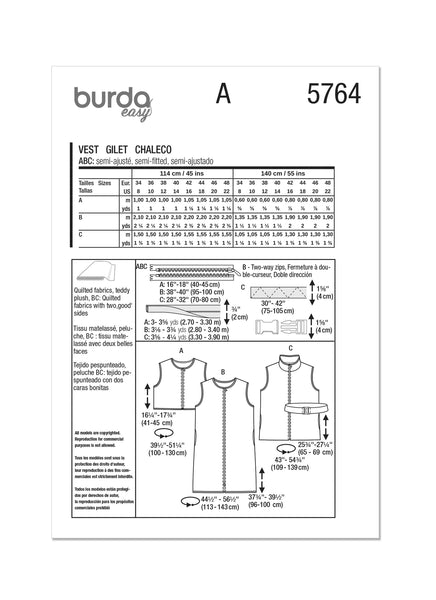 Burda, 5764, Misses' Waistcoats and Vest