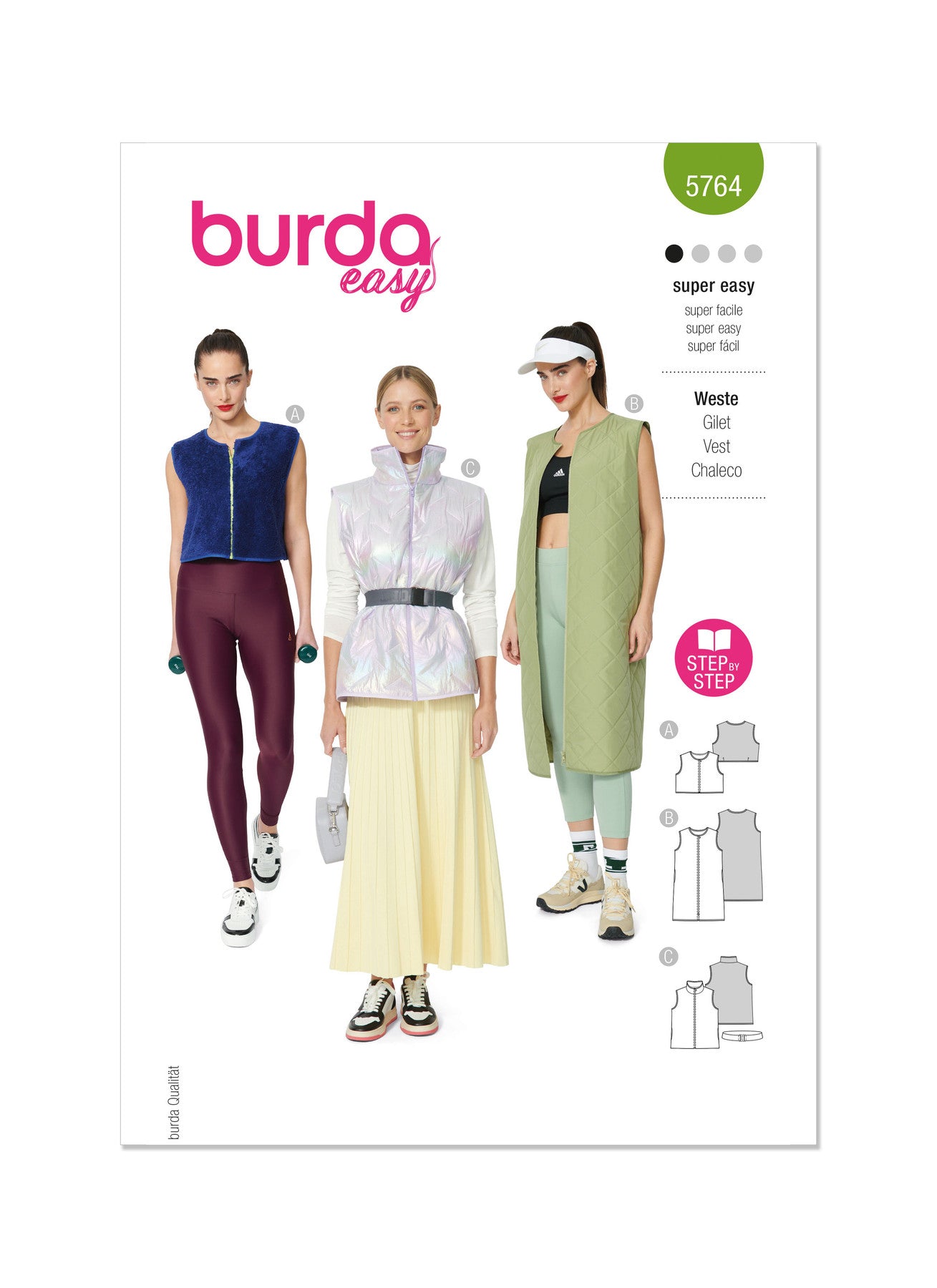 Burda, 5764, Misses' Waistcoats and Vest