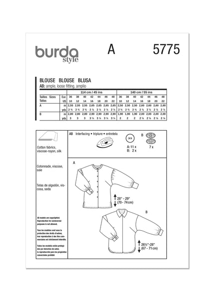 Burda, 5775, Misses Blouses