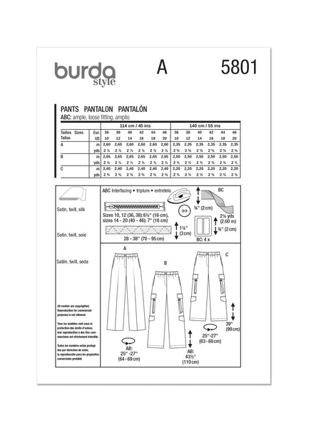 Burda, 5801, Misses Pants