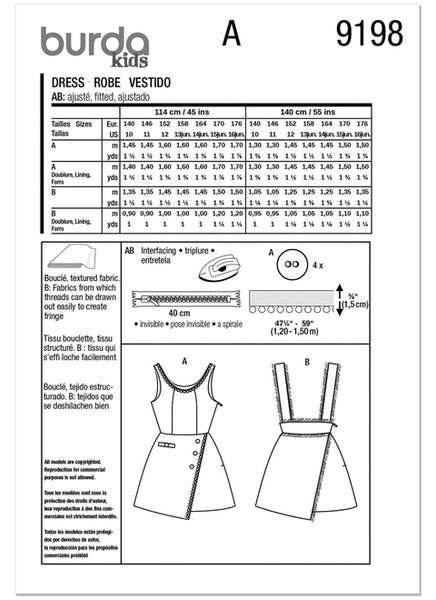 Pattern, Burda,9198 Children's Dress and Skirt