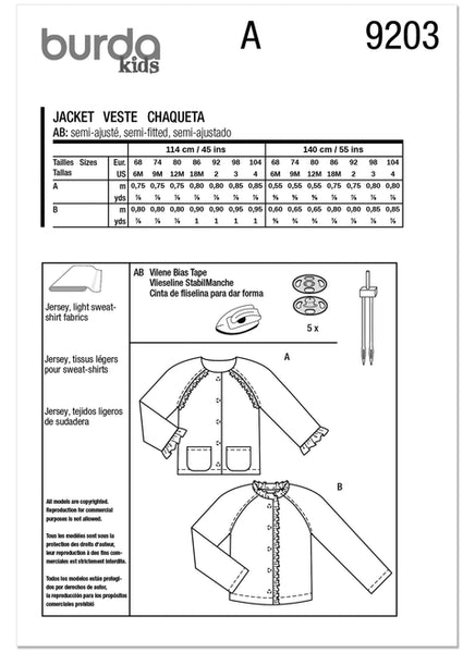 Pattern, Burda, 9203 Children's Jackets