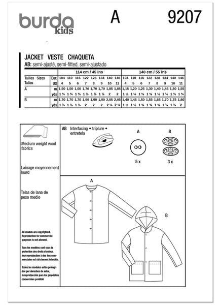 Pattern, Burda, 9207 Children's Coats