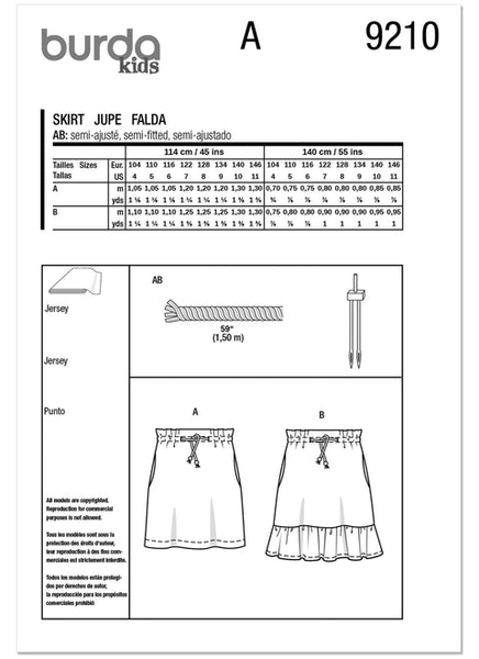 Pattern, Burda, 9210 Children's Mini Skirts