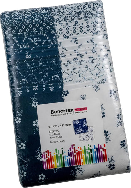 Fabric, Pre-cut, 2 1/2" Strips, Classic Keepsakes in Blue