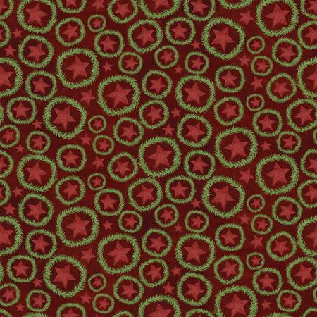 Fabric, Up On The Housetop, Cranberry Star Wreath C14733