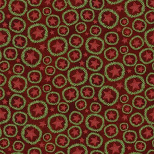 Fabric, Up On The Housetop, Cranberry Star Wreath C14733