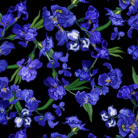 Fabric, Wild Iris, Black Classic, Tossed Iris # CD2332-BLACK